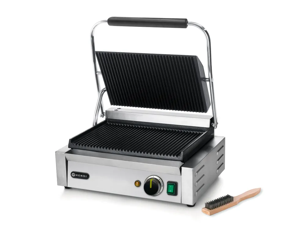 Grill de contact "Panini", HENDI, dessus et dessous rainurés, 230V/2200W, 432x396x(H)214mm