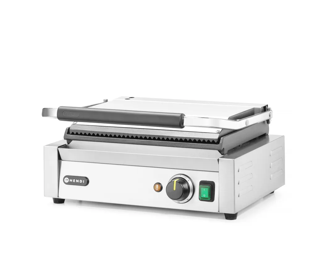 Grill de contact Panini, HENDI, dessus rainuré et dessous lisse, 230V/2200W, 430x370x(H)210mm