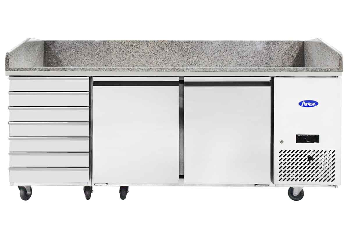 TABLE A PIZZAS 2 PORTES + 7 TIROIRS 600x400 DIM 2010x800x825 ATOSA EPF3480GR