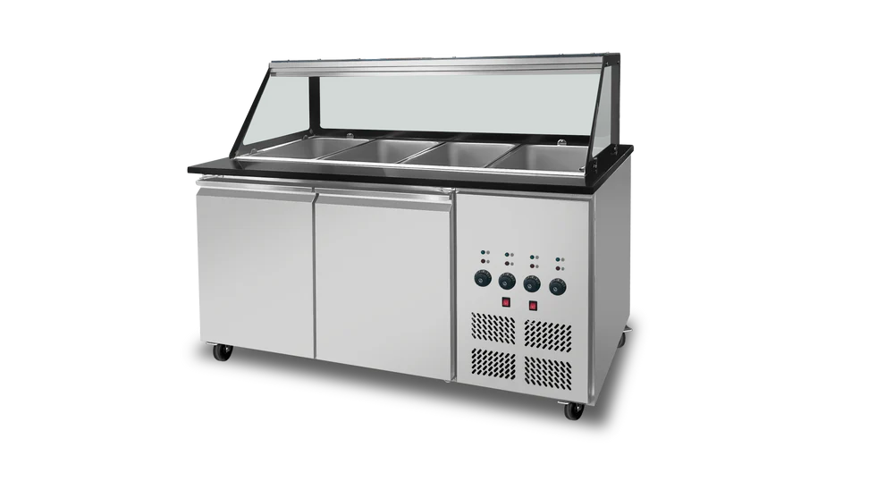 SNACKLine Bain marie boisé - Granit noir - GN1/1 x 4 - 2 portes - 1530x820x1350mm SKYRAINBOW-THBM158S