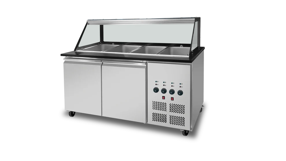 SNACKLine Bain marie boisé - Granit noir - GN1/1 x 4 - 2 portes - 1530x820x1350mm SKYRAINBOW-THBM158S