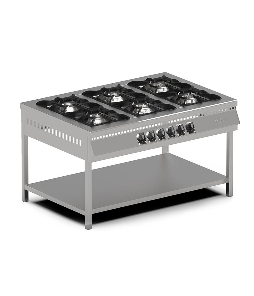 Piano 4 feux à GAZ 100x100x85cmavec étagère basse - PIMAK - MX-4A