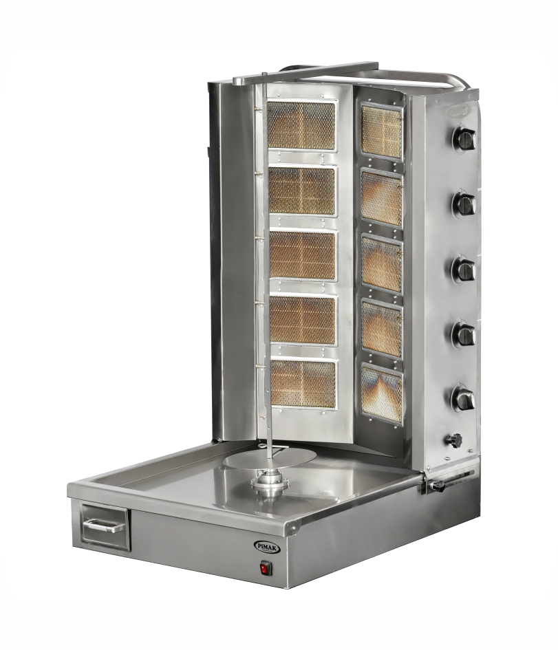 Machine à kebab 5+5 feux à simple broche en V à GAZ  - PIMAK -  DO2/M077-5V