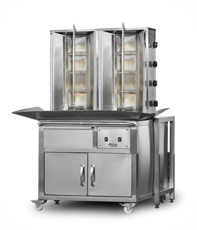 Machine à Doner kebab sur chariot 4+4 feux à GAZ - PIMAK - DO1/M077-X4+4