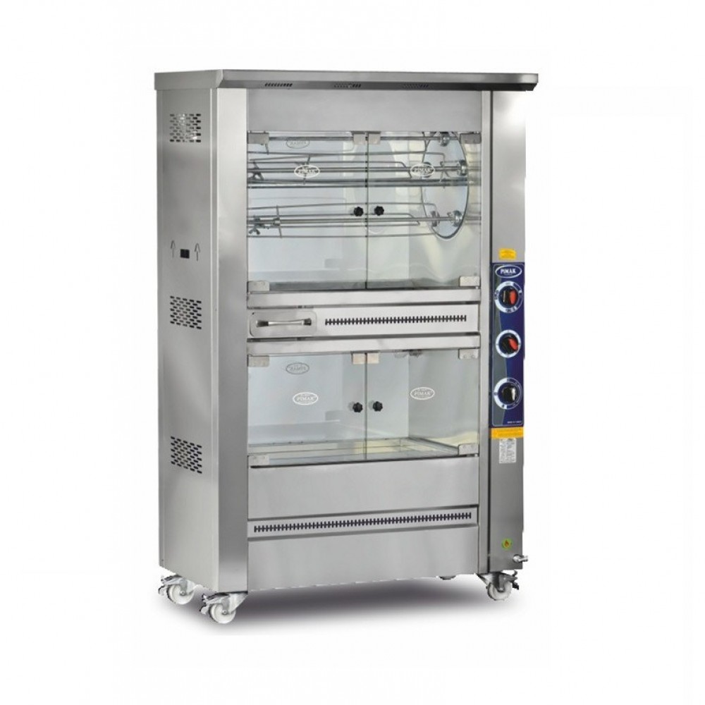 Rôtissoire à tambour 1 étage de cuisson 1 étage maintien chaud  5 broches / 25 poulets à GAZ - PIMAK -  PI2/M008B