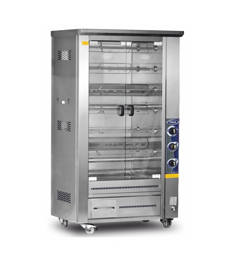 Rôtissoire à pierre de lave double vitrine 12 broches / 60 poulets - PIMAK -   PI4/M011B