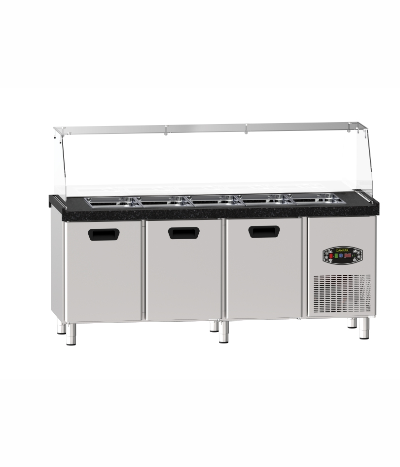 Bain marie à eau + 3 portes réfrigéré sur pied - DAMPAK  - 22TBF0S3.1-PA70