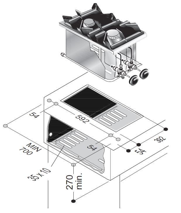 CUISINIÈRE À GAZ 2 BR. 7KW COMBISTEEL 7266.0010