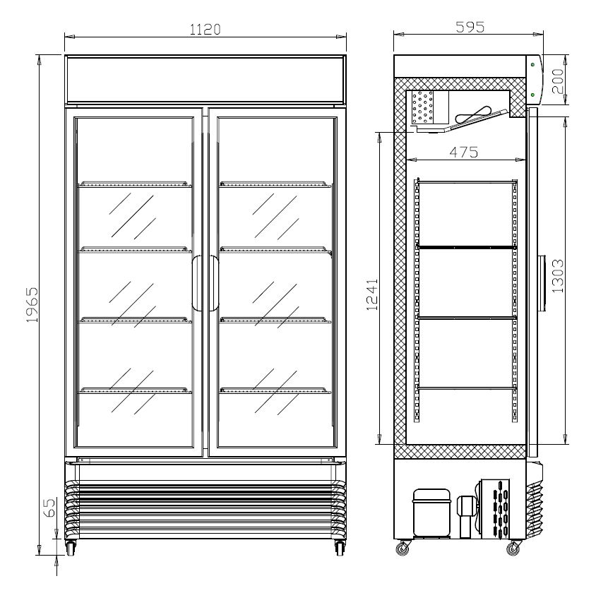 RÉFRIGÉRATEUR AVEC PORTES COULISSANTES EN VERRES BEZ-750 SL COMBISTEEL 7455.1395