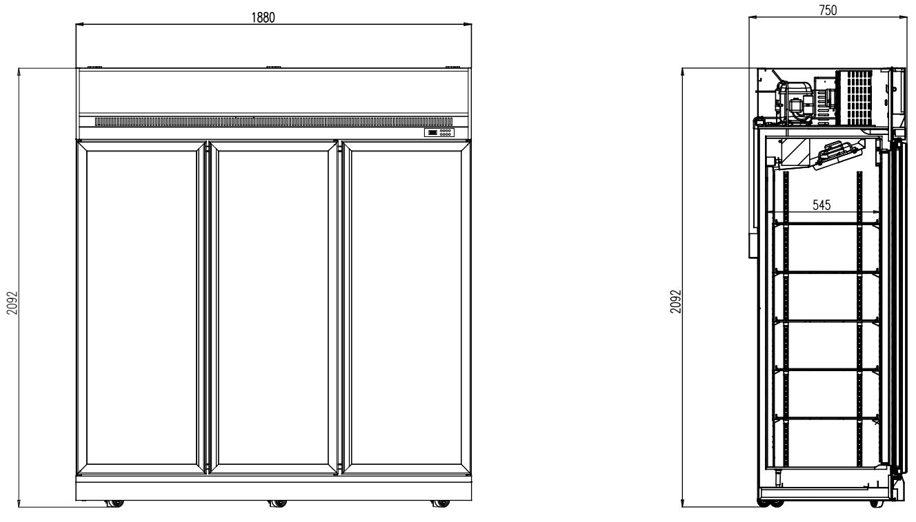 RÉFRIGÉRATEUR 3 PORTES EN VERRE NOIR INS-1530R BL COMBISTEEL 7455.2415