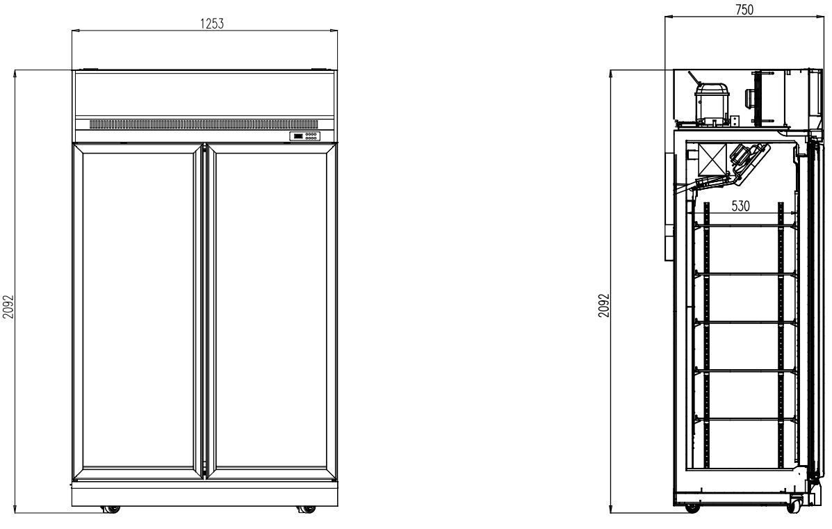 CONGÉLATEUR 2 PORTES EN VERRE NOIR INS-1000F BL COMBISTEEL 7455.2425