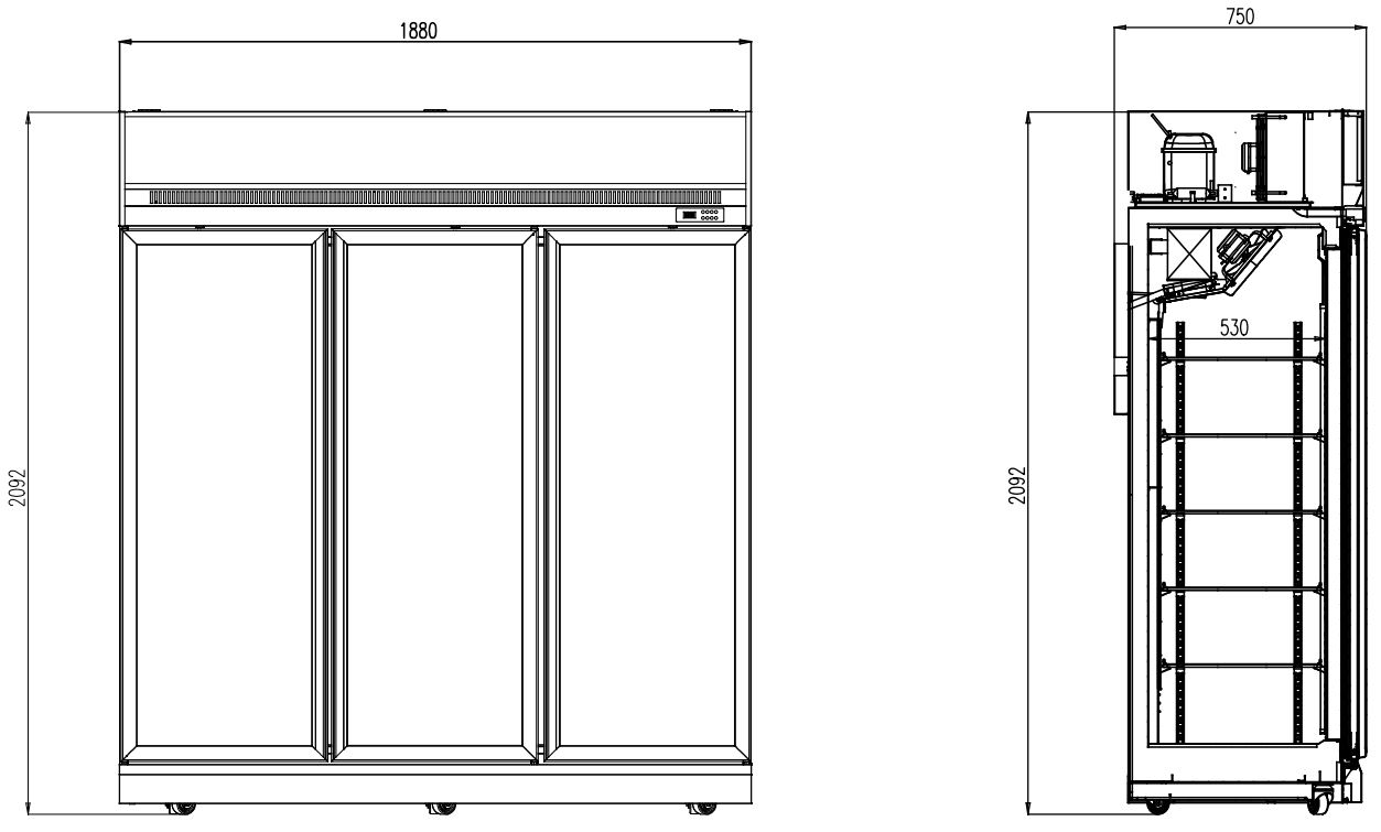CONGÉLATEUR 3 PORTES EN VERRE NOIR INS-1530F BL COMBISTEEL 7455.2435