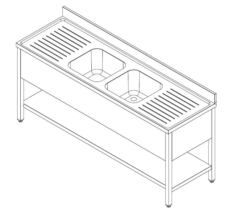 700 BLOC-ÉVIER ÉTAGÈRE DÉMONTABLE 2 CENTRE 2400 COMBISTEEL 7452.0460