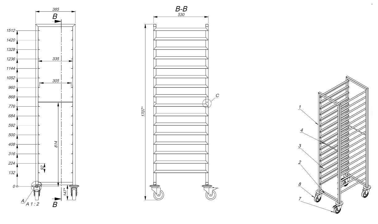 CHARIOTS DÉBRASSAGE 1/1GN 16X COMBISTEEL 7819.0010