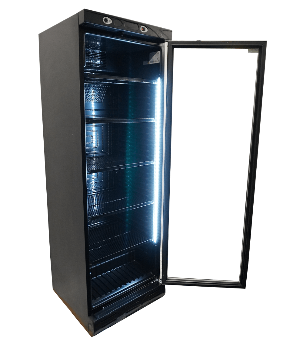 RÉFRIGÉRATEUR 1 PORTE EN VERRE 382L NOIR SANS CANOPY COMBISTEEL 7464.0094