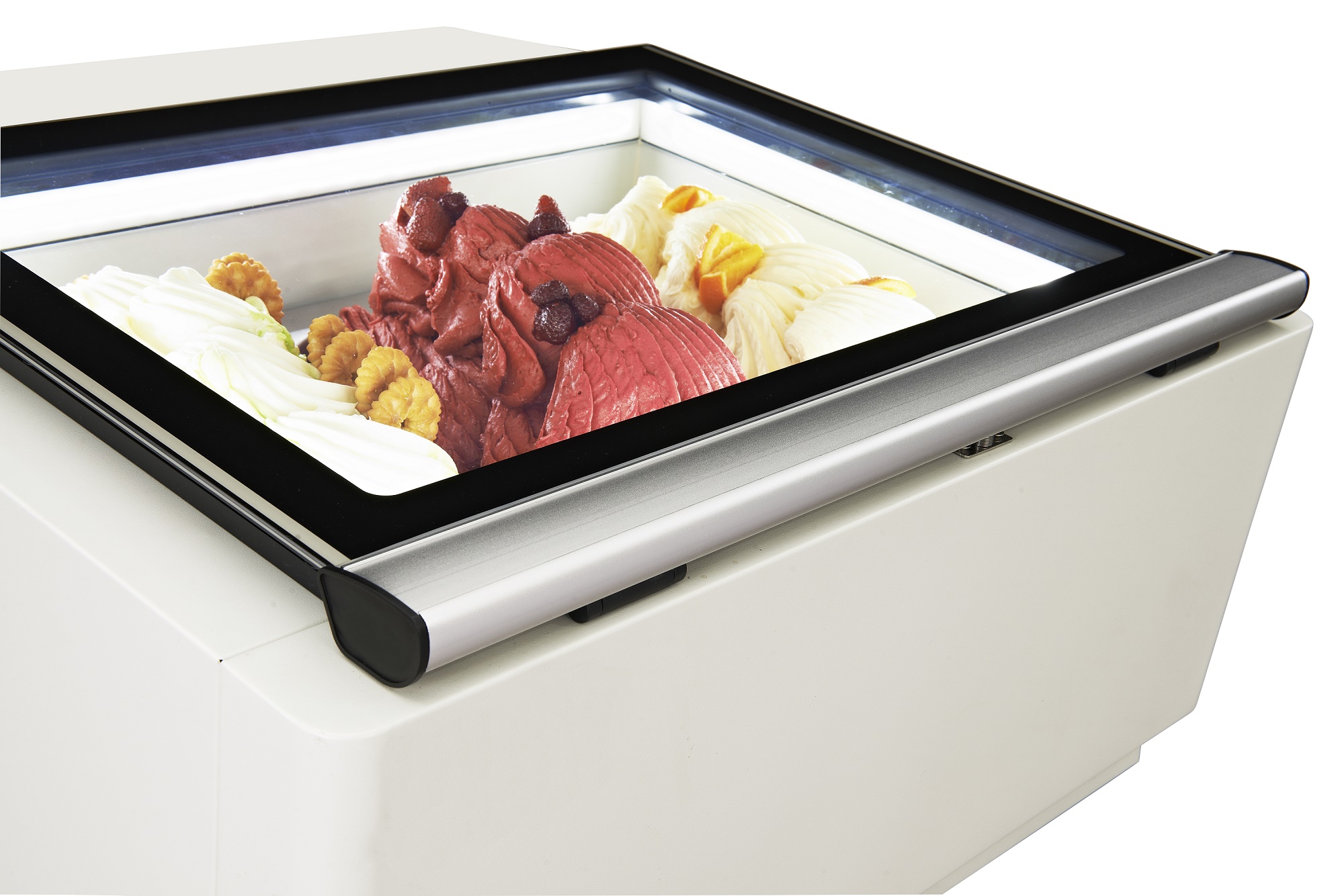MODÈLE DE TABLE VITRINE À CREME GLACÉE BLANC  S'OUVRE DU CÔTÉ FONCTIONNEMENT COMBISTEEL 7292.0005