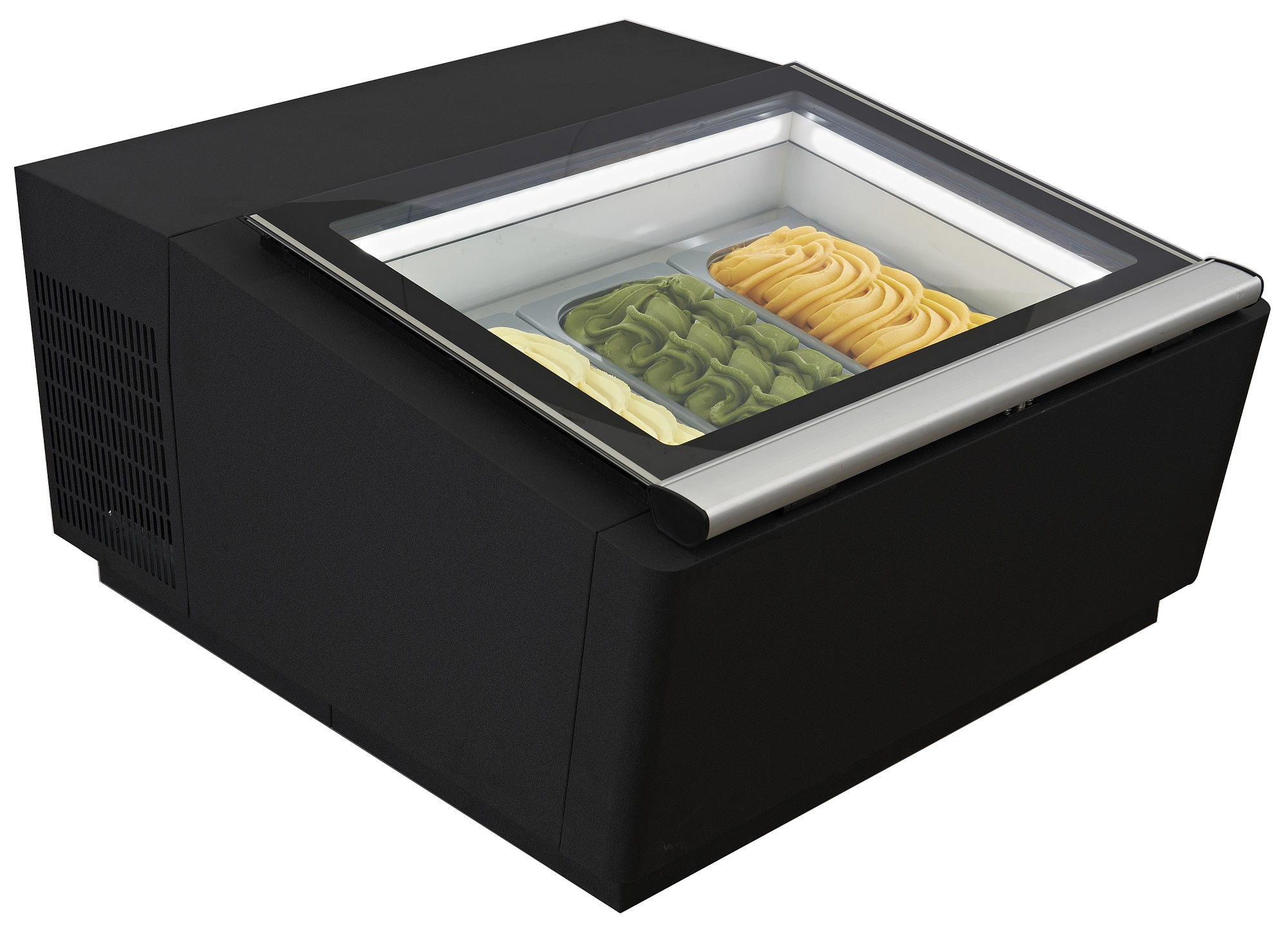MODÈLE DE TABLE VITRINE À CREME GLACÉE NOIR  S'OUVRE DU CÔTÉ FONCTIONNEMENT COMBISTEEL 7292.0010