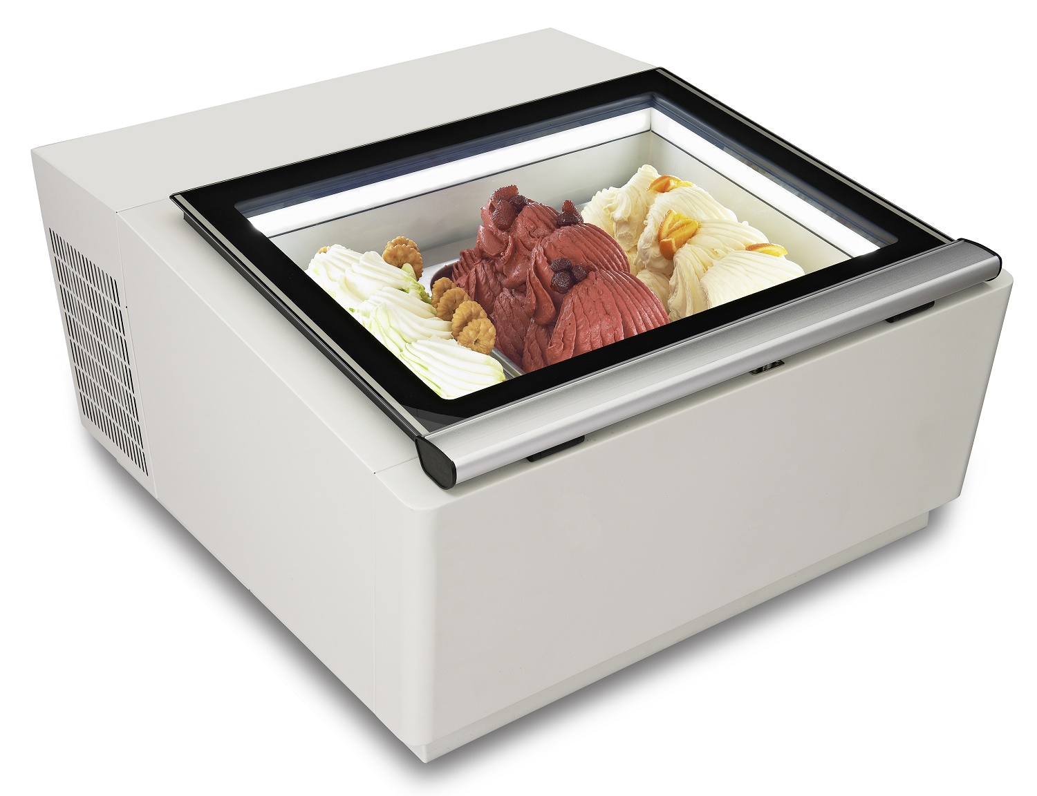 MODÈLE DE TABLE VITRINE À CREME GLACÉE BLANC  S'OUVRE DU CÔTÉ CLIENT COMBISTEEL 7292.0015