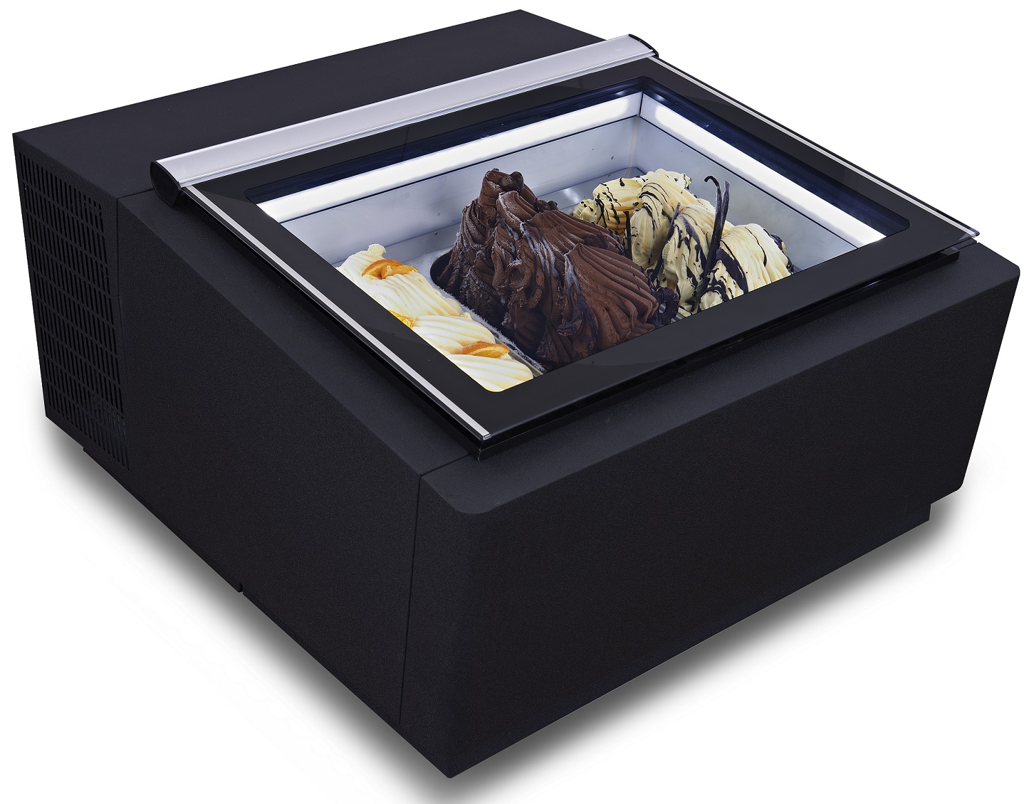 MODÈLE DE TABLE VITRINE À CREME GLACÉE NOIR  S'OUVRE DU CÔTÉ CLIENT COMBISTEEL 7292.0020