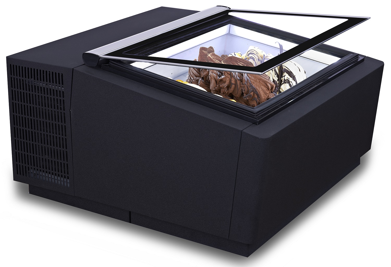 MODÈLE DE TABLE VITRINE À CREME GLACÉE NOIR  S'OUVRE DU CÔTÉ CLIENT COMBISTEEL 7292.0020