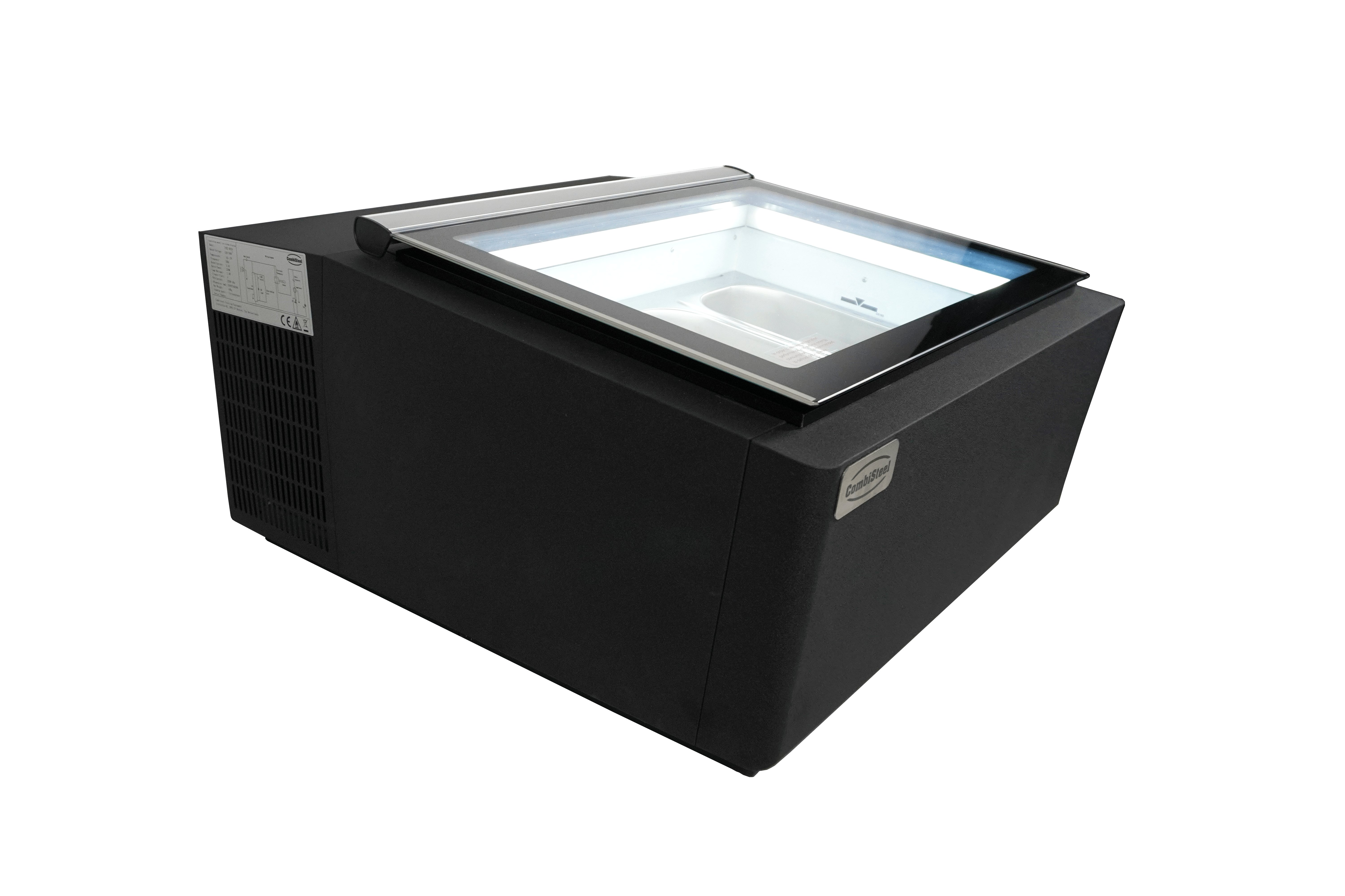 MODÈLE DE TABLE VITRINE À CREME GLACÉE NOIR  S'OUVRE DU CÔTÉ CLIENT COMBISTEEL 7292.0020