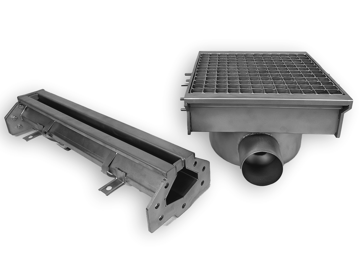DRAIN INOX 300X265 AVEC 2 SORTIES POUR GOUTTIÈRE À FENTE COMBISTEEL 7107.0025