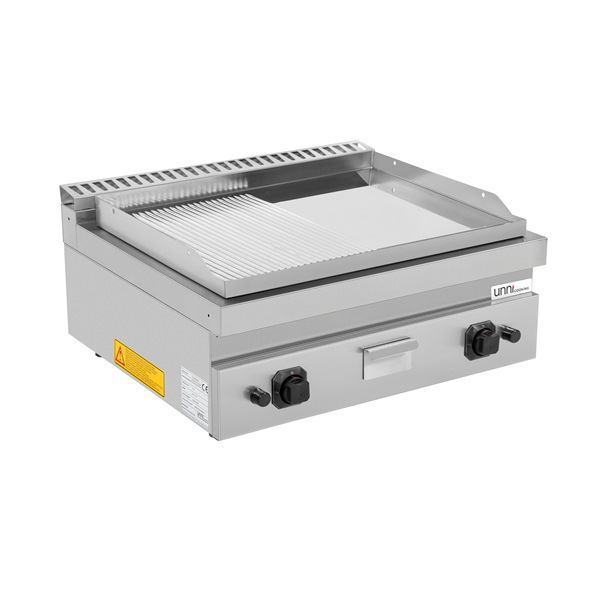 Plaque de cuisson à gaz pour comptoir | Plaque de cuisson à gaz – 1/2 lisse - 1/2 rainurée chromée – G70GP20B+GSC