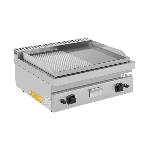 Plaque de cuisson à gaz pour comptoir | Plaque de cuisson à gaz – 1/2 lisse - 1/2 rainurée – G70GP20B+GS