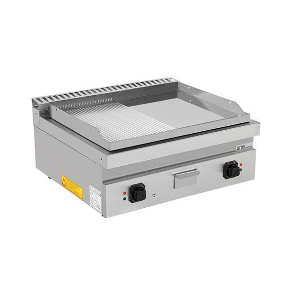 Plaque de cuisson électrique de comptoir | Plaque de cuisson électrique – 1/2 lisse + 1/2 rainurée CHROME – E70GP20B+GSC