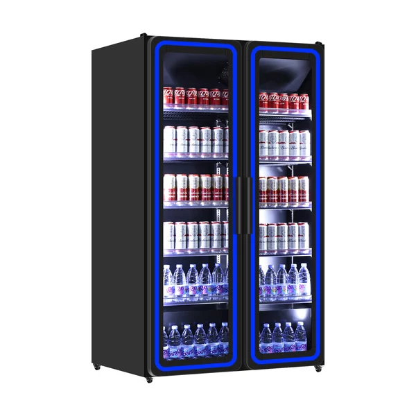 Réfrigérateurs à boissons | Réfrigérateur 2 portes vitrées – 900 L – Éclairage LED bleu