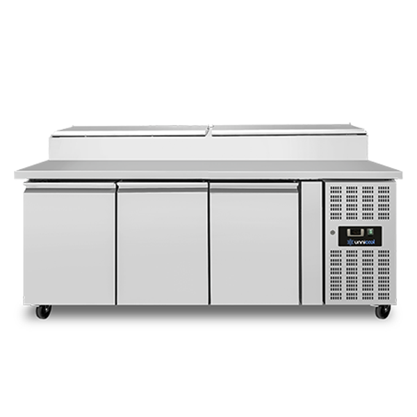 Tables de préparation et saladettes | Saladette | 3 portes (1/1 GN) | Ball 8× 1/3 GN | +2°C à +8°C | Refroidissement forcé | Couvercles rabattables
