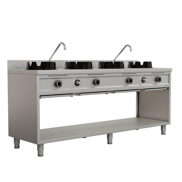 Cuisinières à wok | Cuisinière à wok | Cuisinière à wok à gaz – 4×15 kW – 4 zones de cuisson