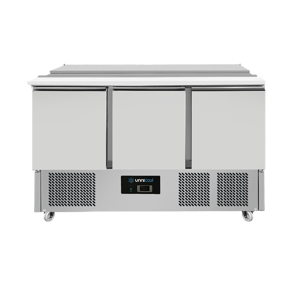 Tables de préparation et saladettes | Saladette – Gamme compacte, 3 portes | Compatible GN