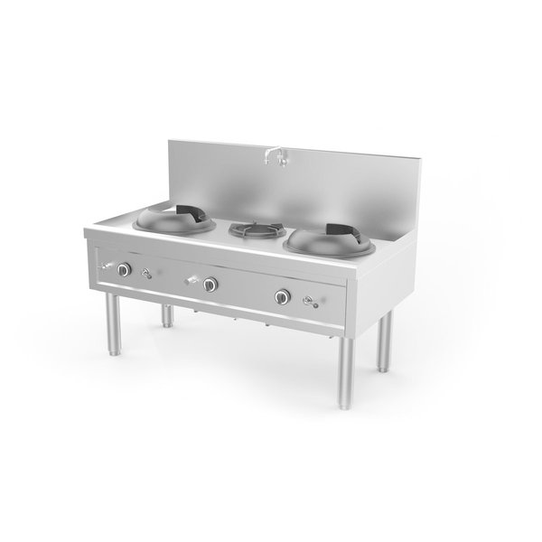 Cuisinières à wok | Cuisinière à wok | Gaz | 2 brûleurs wok + 1 brûleur à soupe | 64,2 kW | 1530 x 850 x 1100 mm