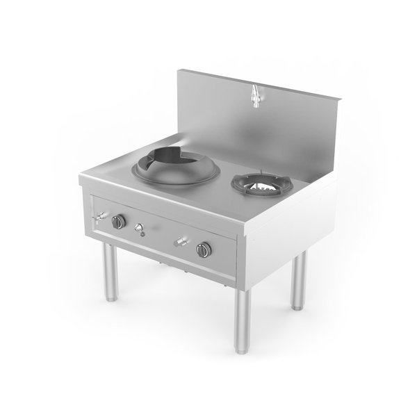 Cuisinières à wok | Cuisinière à wok | Gaz | 1 brûleur wok + 1 brûleur à soupe | 36,7 kW | 1000 x 850 x 1100 mm