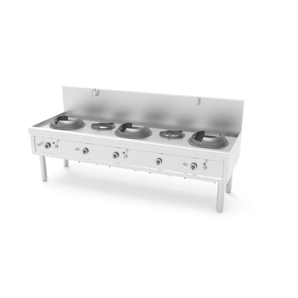 Cuisinières à wok | Cuisinière à wok | Gaz | 3 brûleurs wok et 2 brûleurs à soupe | 100,9 kW | 2450 x 850 x 1100 mm