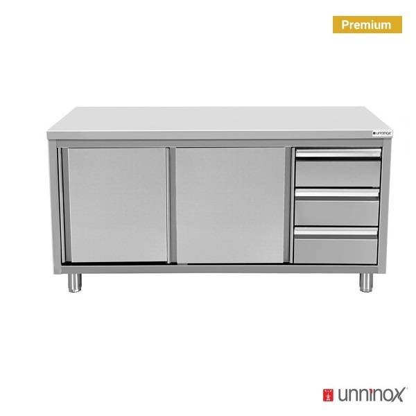 Meuble de rangement 3 tiroirs sans crédence Right-700 | 1800 x 700 x H850 mm
