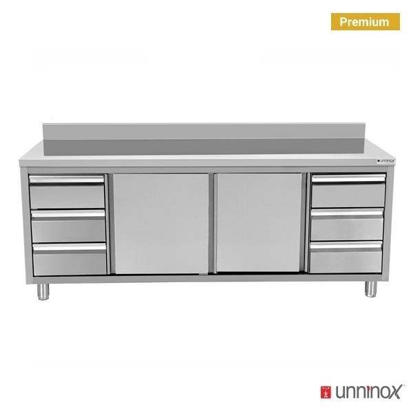 Meuble de rangement avec crédence et 3+3 tiroirs | 2400 x 700 x H850 mm
