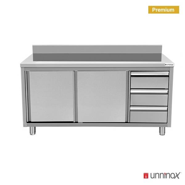 Meuble de rangement avec crédence et 3 tiroirs Right-600 | 1400 x 600 x 850 mm