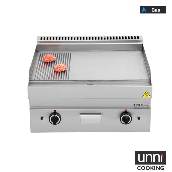 Plaques de cuisson à gaz | Plaque de cuisson à gaz – 1/3 rainurées - 2/3 lisses