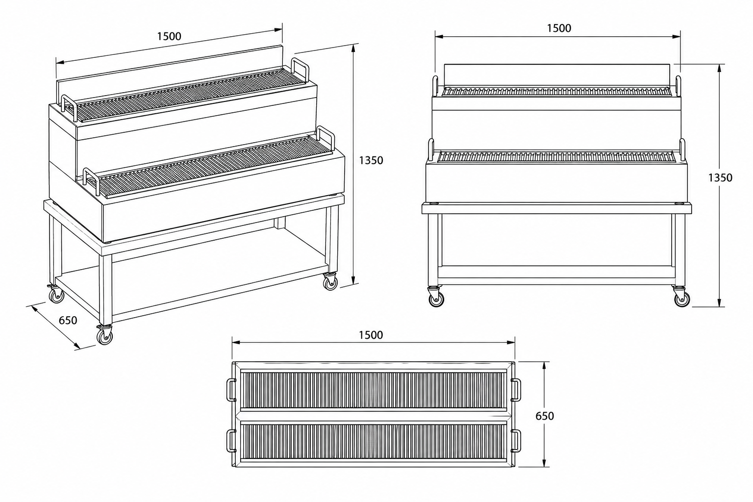 Barbecue professionnel 150 cm spécial brochettes – 2 niveaux de cuisson BBKB-150